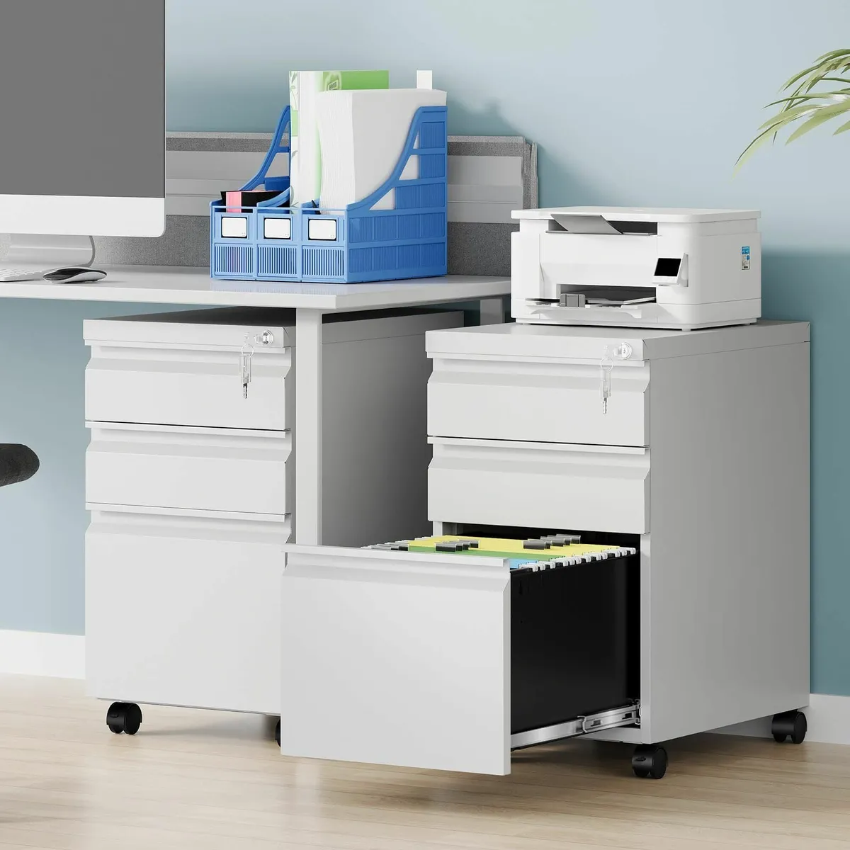 3 Drawer Mobile File Cabinet with Lock Rolling - Image 2