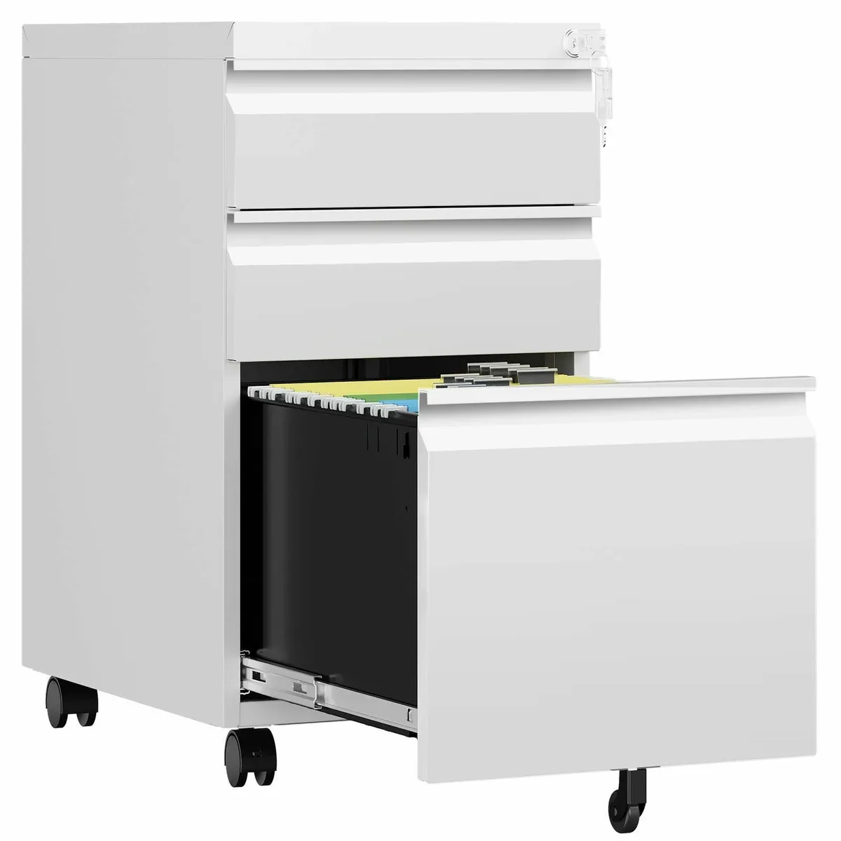 3 Drawer Mobile File Cabinet with Lock Rolling - Image 1