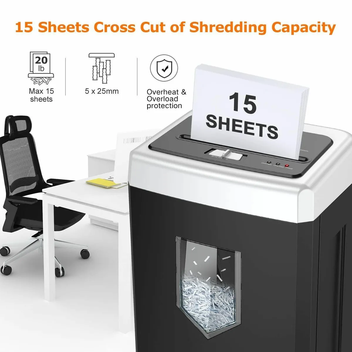 15-Sheet Cross Cut Paper Shredder for Office - Image 3