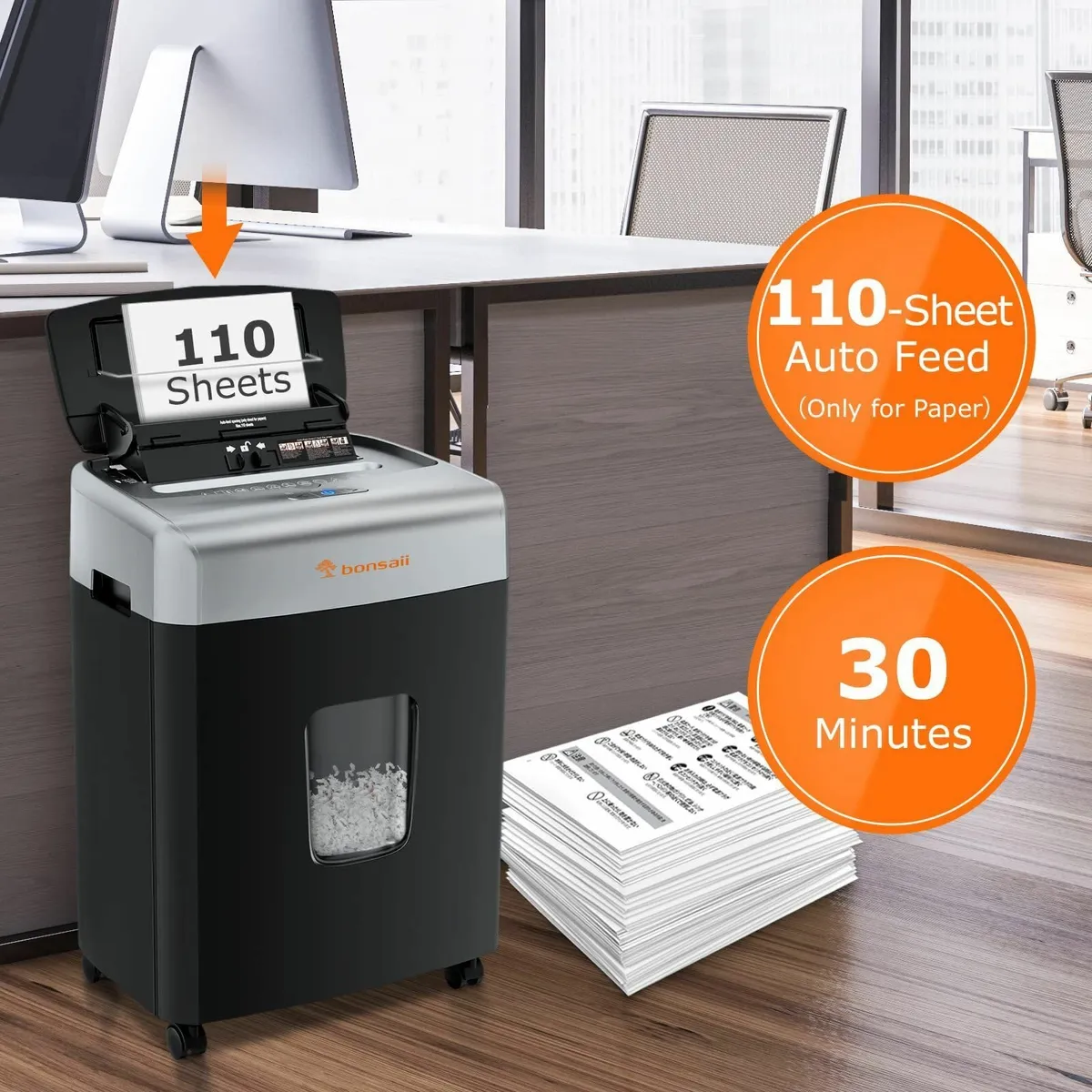 110-Sheet Auto Feed Office Paper Shredder 30 Mins - Image 2