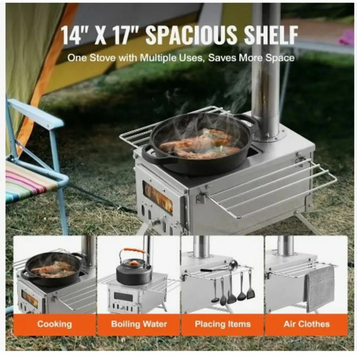 Wood Stove, 203.20 cm, Stainless Steel - Image 4