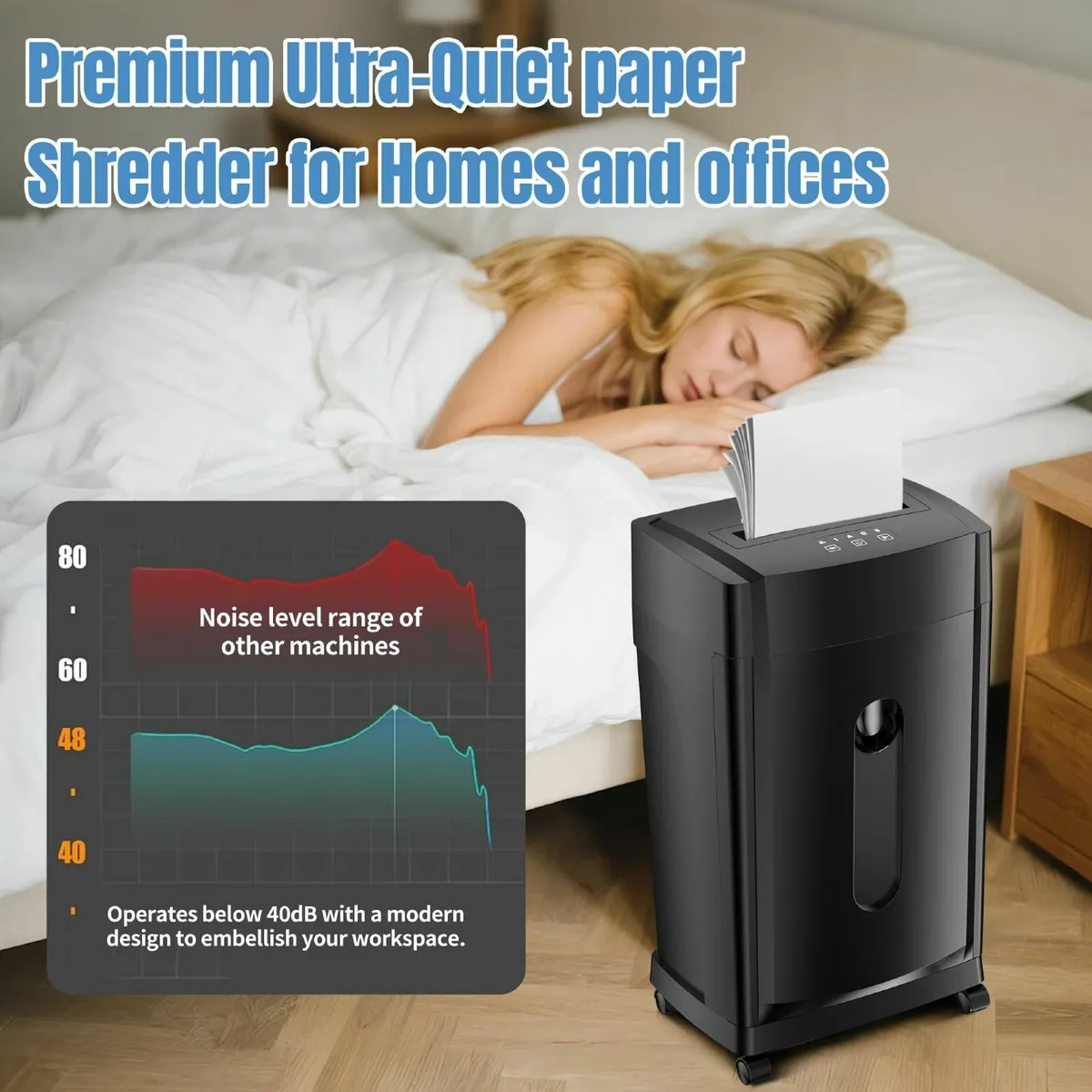 40dB Ultra Quiet Paper Shredder 8 Sheets 2x12mm - Image 3