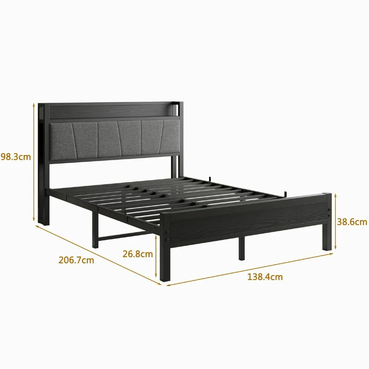 Double Bed Frames with Wooden Storage Headboard - Image 2