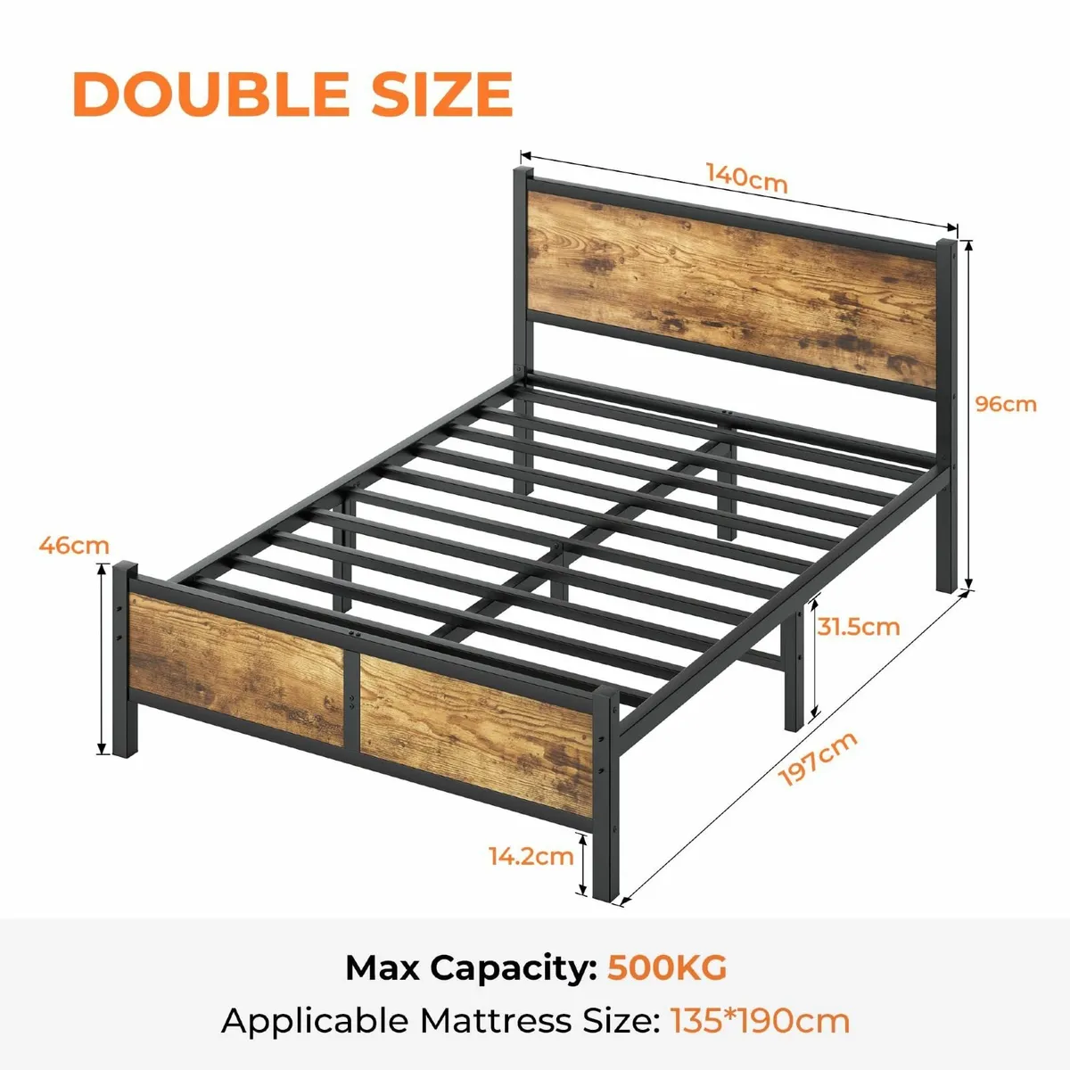 4ft6 Double Bed Frame with Headboard All Heavy - Image 2