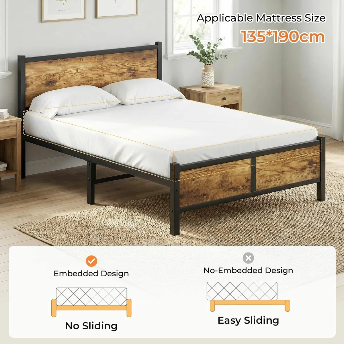 4ft6 Double Bed Frame with Headboard All Heavy - Image 4