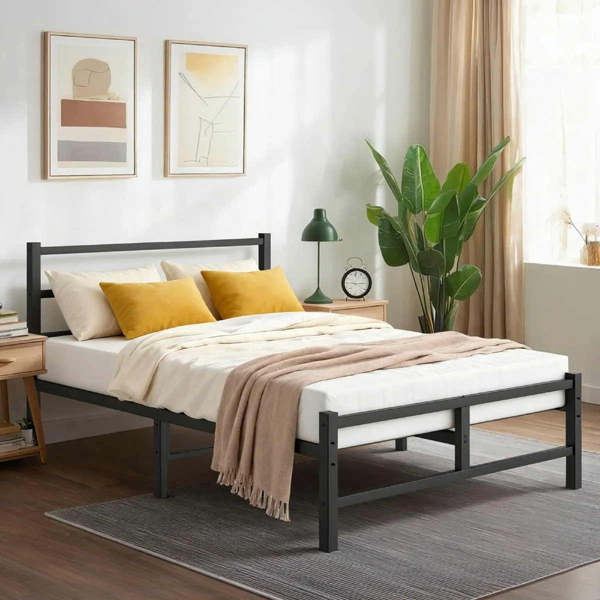 Double Bed Frame 4ft6 All Metal Slats Support - Image 1