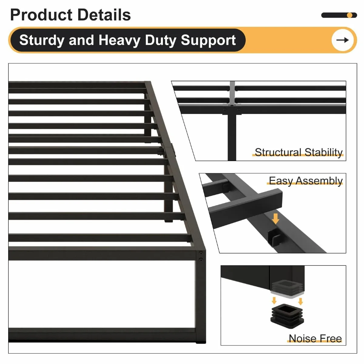 Small Double Bed Frame 120x190 cm Metal Platform - Image 4