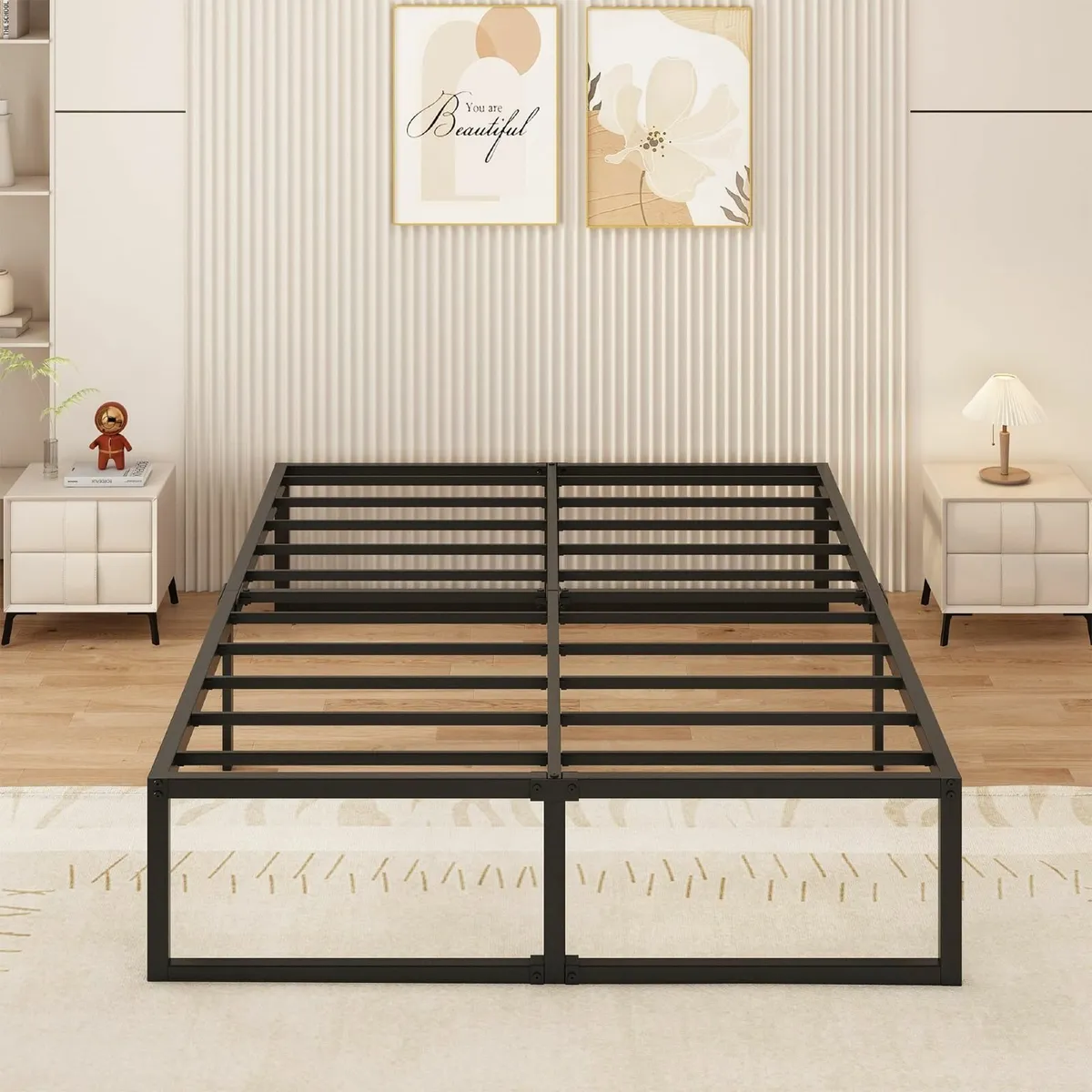 Small Double Bed Frame 120x190 cm Metal Platform - Image 1