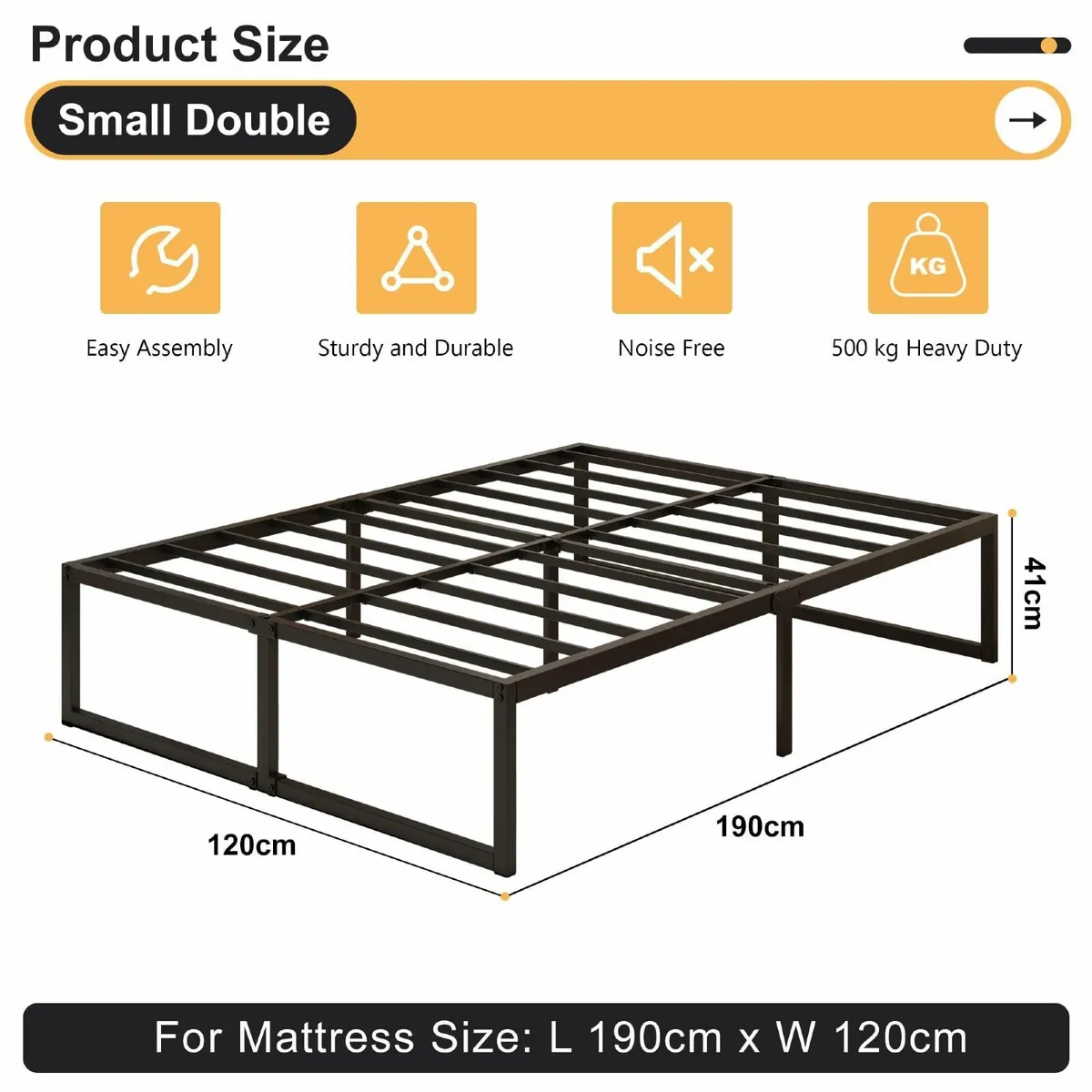 Small Double Bed Frame 120x190 cm Metal Platform - Image 2