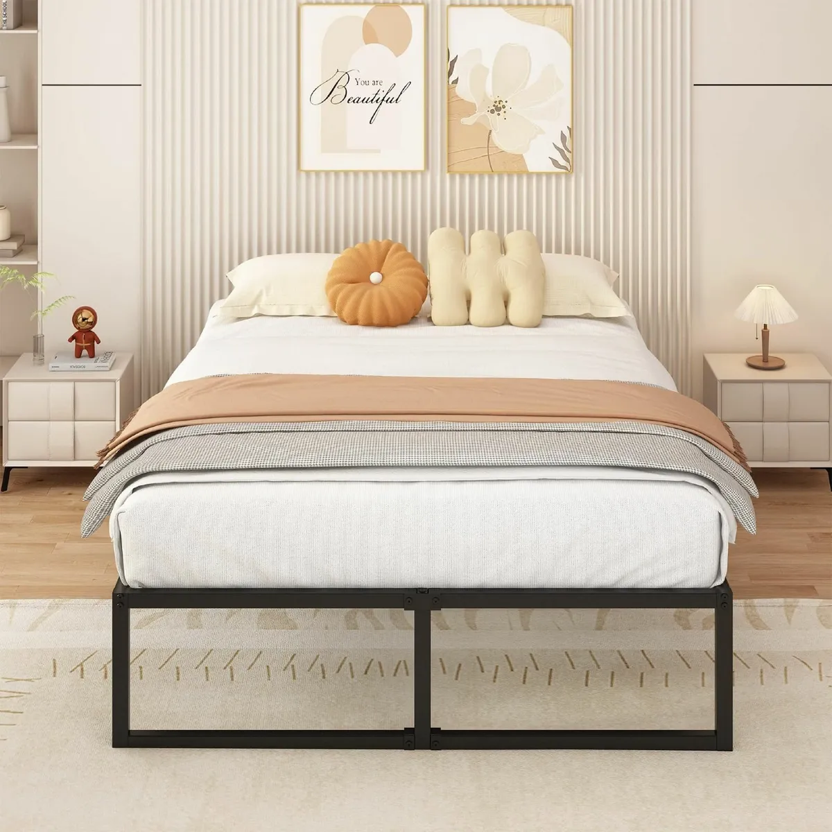 Small Double Bed Frame 120x190 cm Metal Platform - Image 3