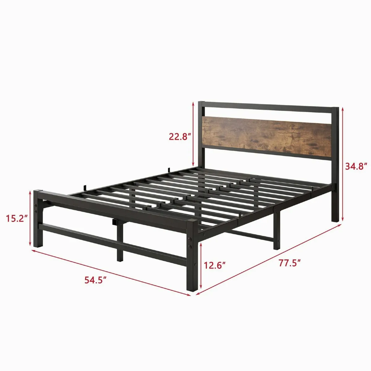 Double Bed Frame with Wooden Headboard 4ft6 Metal - Image 2