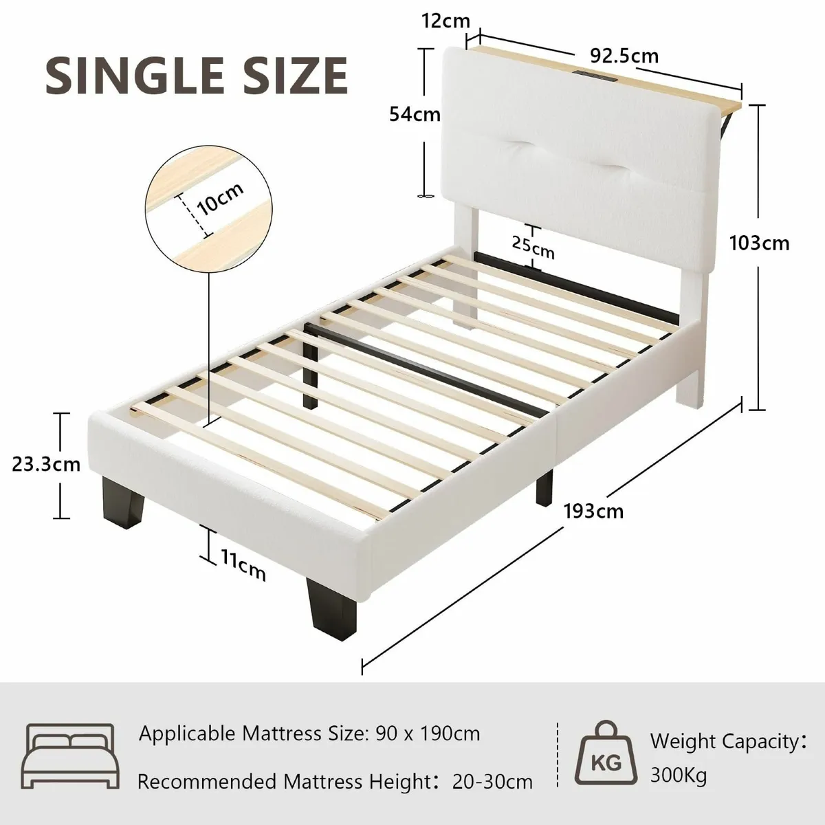 Single Bed Frame with Charging Station Velvet - Image 2