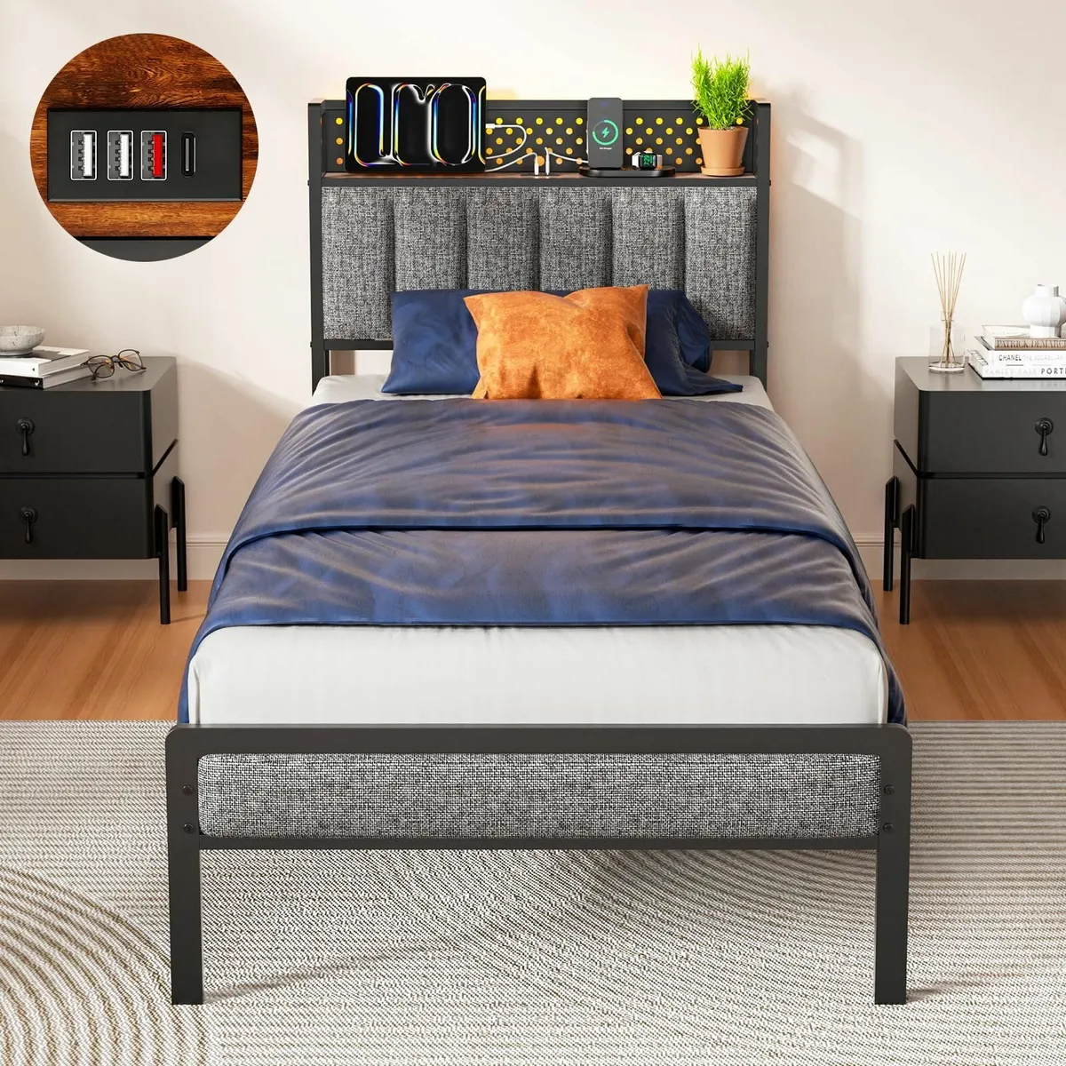 Single Bed Frame 90x190 cm with LED Lights and - Image 1