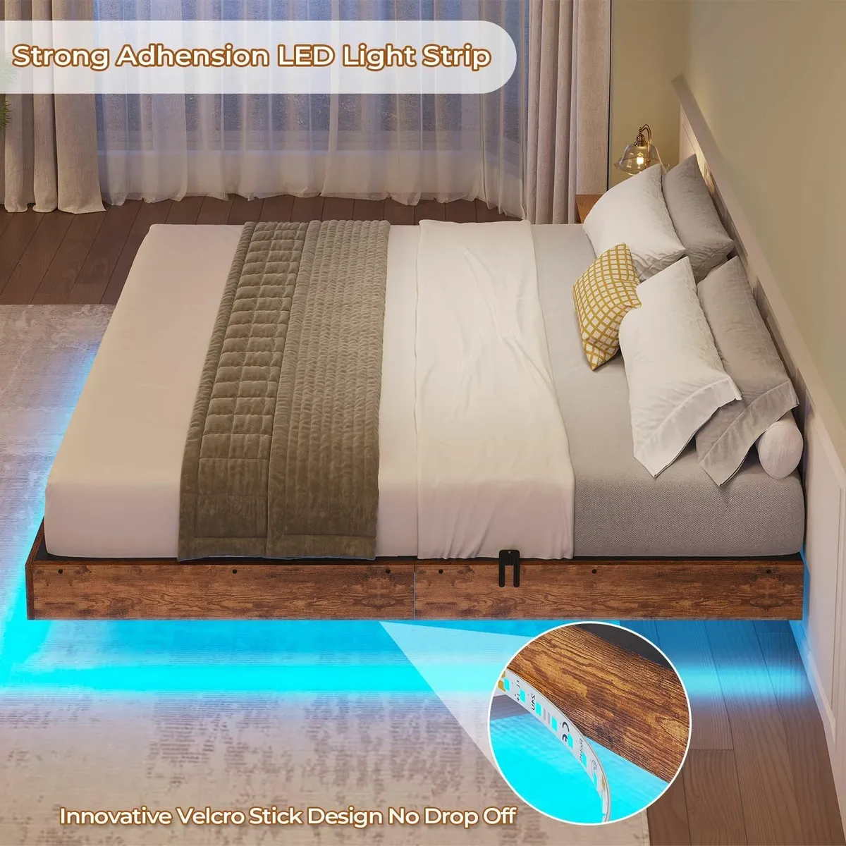 Floating Bed Frame Queen Size with LED Lights - Image 4