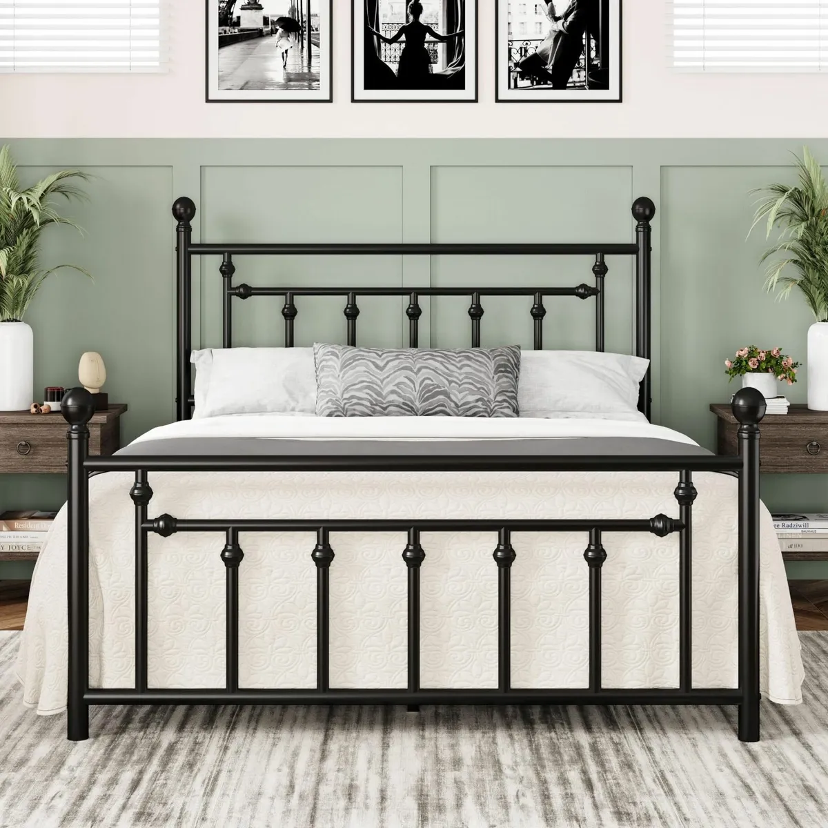 14 Inch Queen Size Metal Platform Bed Frame with - Image 1