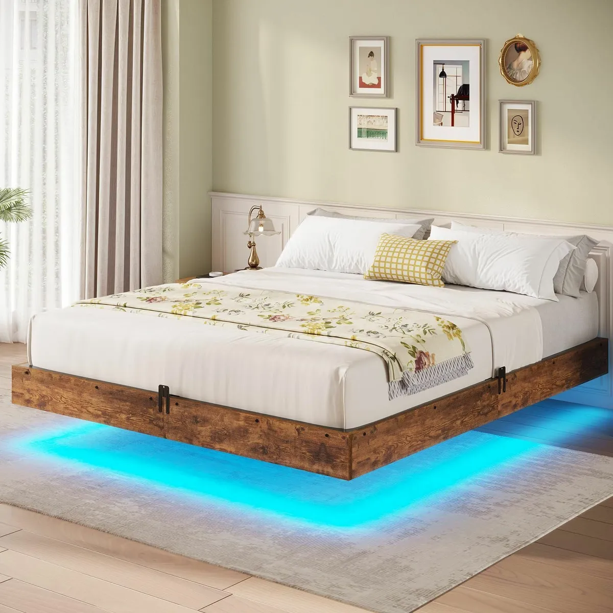 Floating Bed Frame Queen Size with LED Lights - Image 1