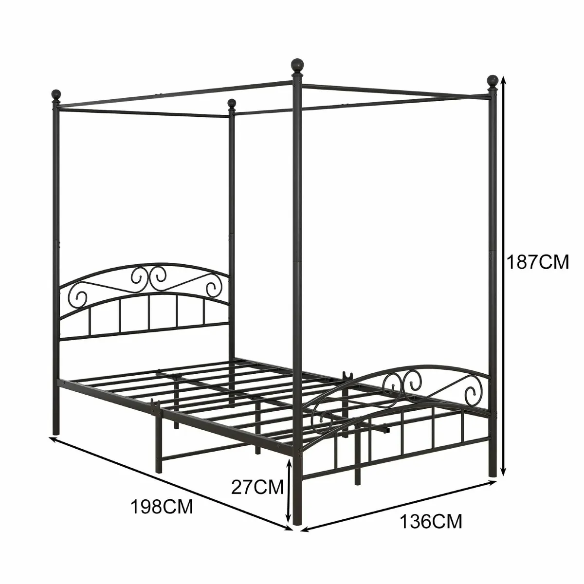JELUTE Canopy Double Bed Frame with Ornate - Image 2
