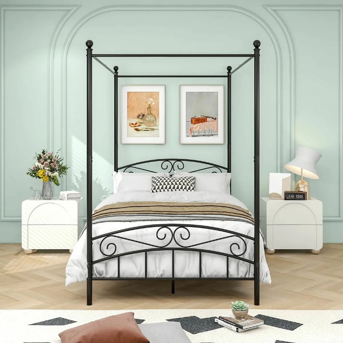 JELUTE Canopy Double Bed Frame with Ornate - Image 1