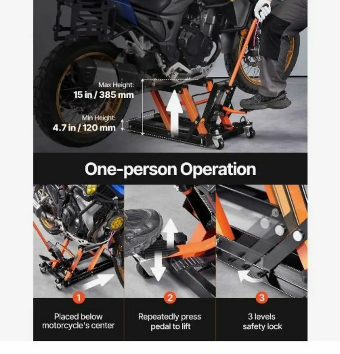 Motorcycle Hydraulic Pump Jack 680.4 kg - Image 4