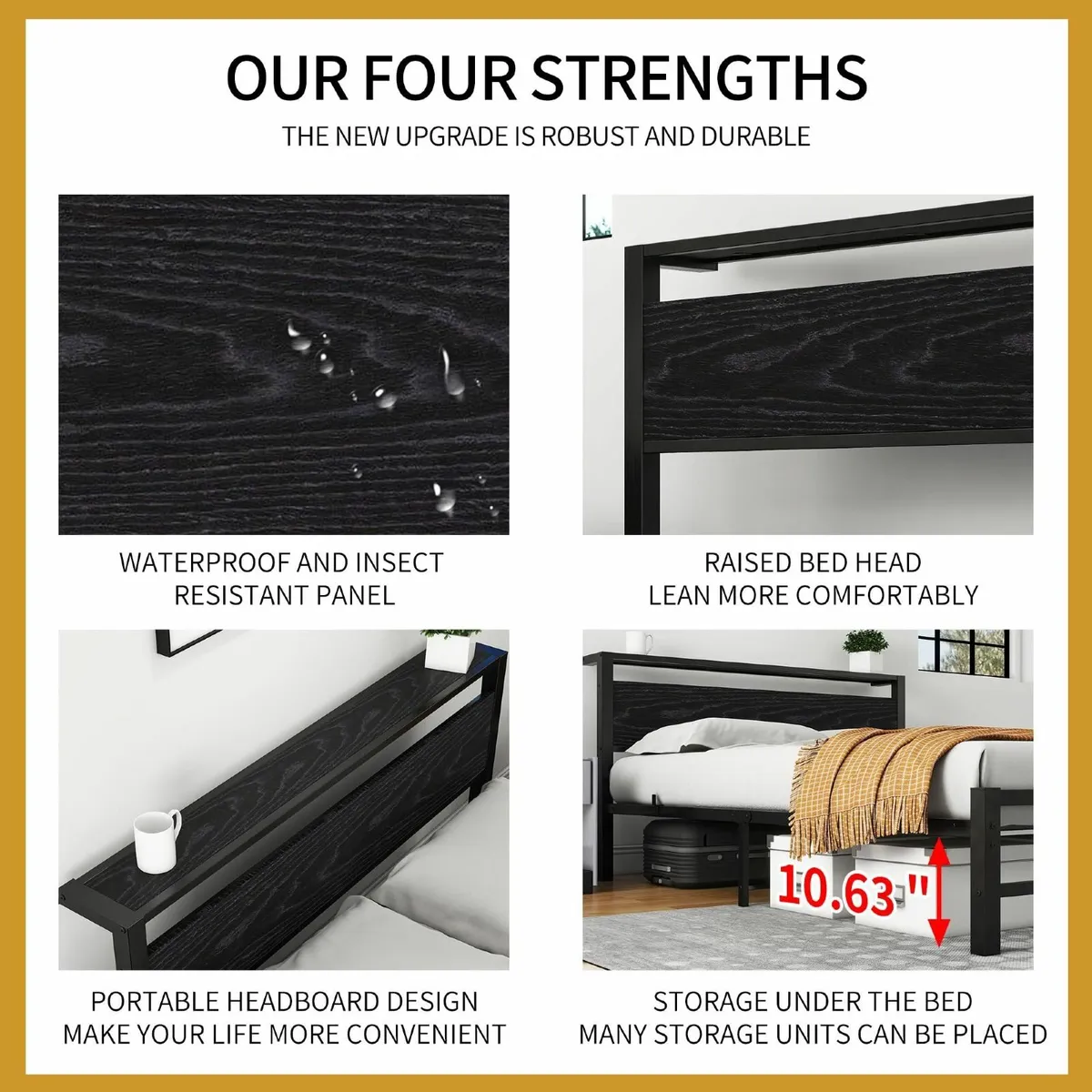 5ft King Metal Platform Bed Frame with Wooden - Image 4