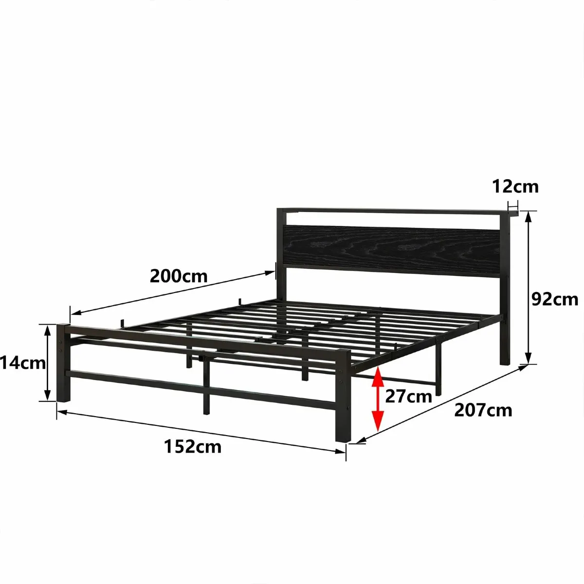 5ft King Metal Platform Bed Frame with Wooden - Image 2