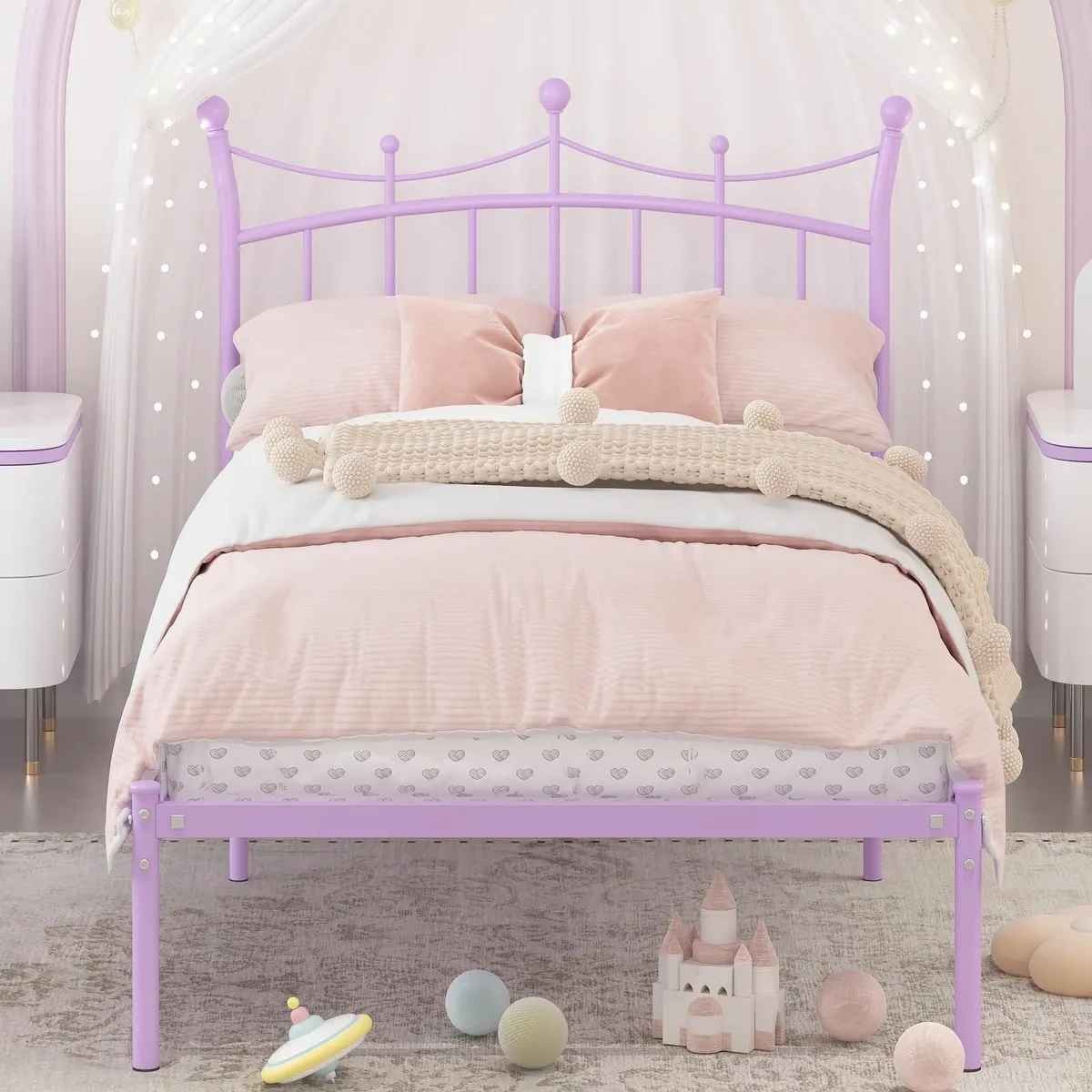 Twin Bed Frame with Headboard，Princess for Girls - Image 1