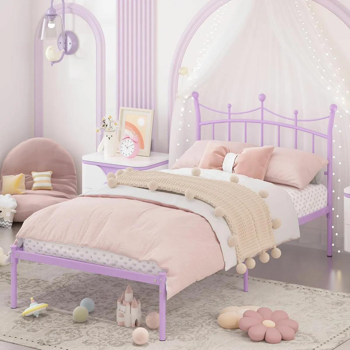 Twin Bed Frame with Headboard，Princess for Girls - Image 3