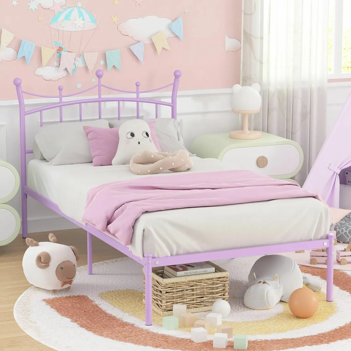 Twin Bed Frame with Headboard，Princess for Girls - Image 4