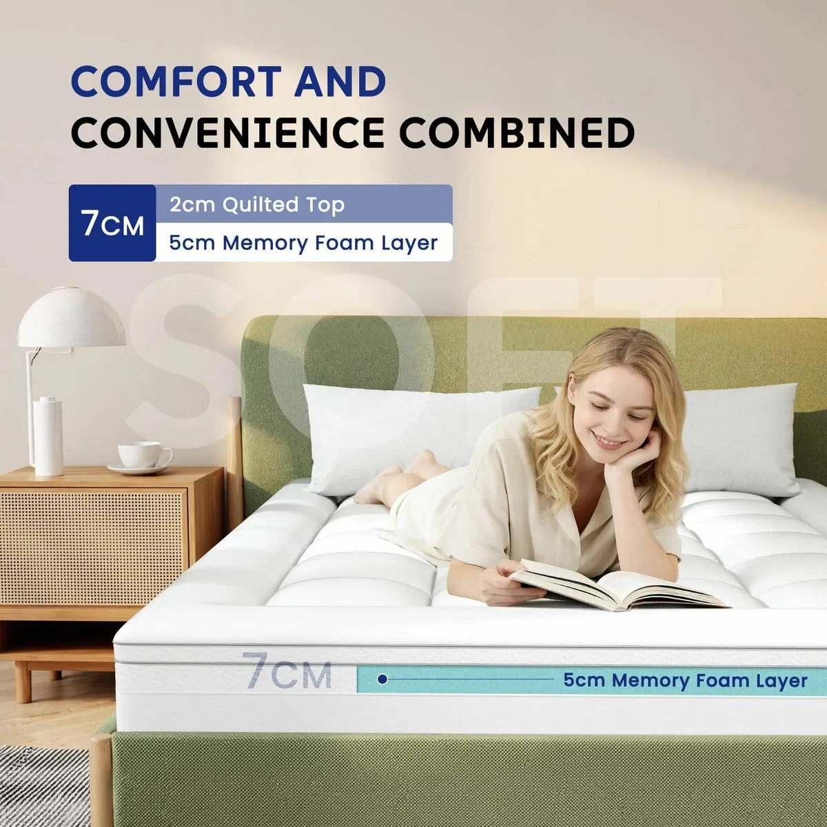 Dual Layer Memory Foam Mattress Topper Single 7cm - Image 4