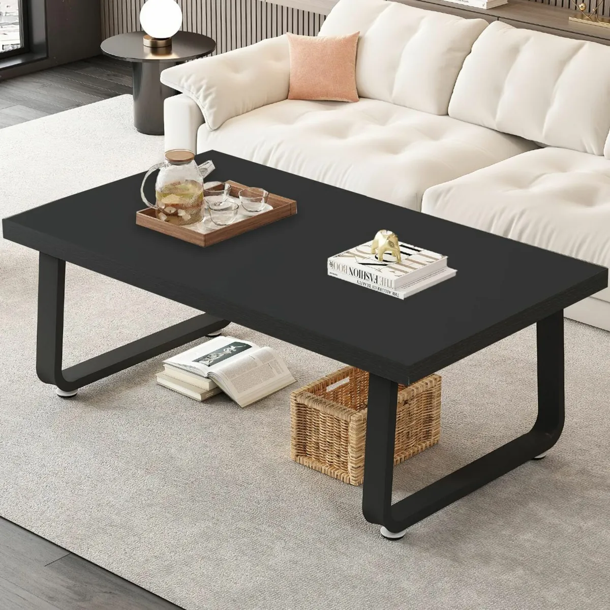 Black Modern Coffee Table Rustic Wood and Metal - Image 1