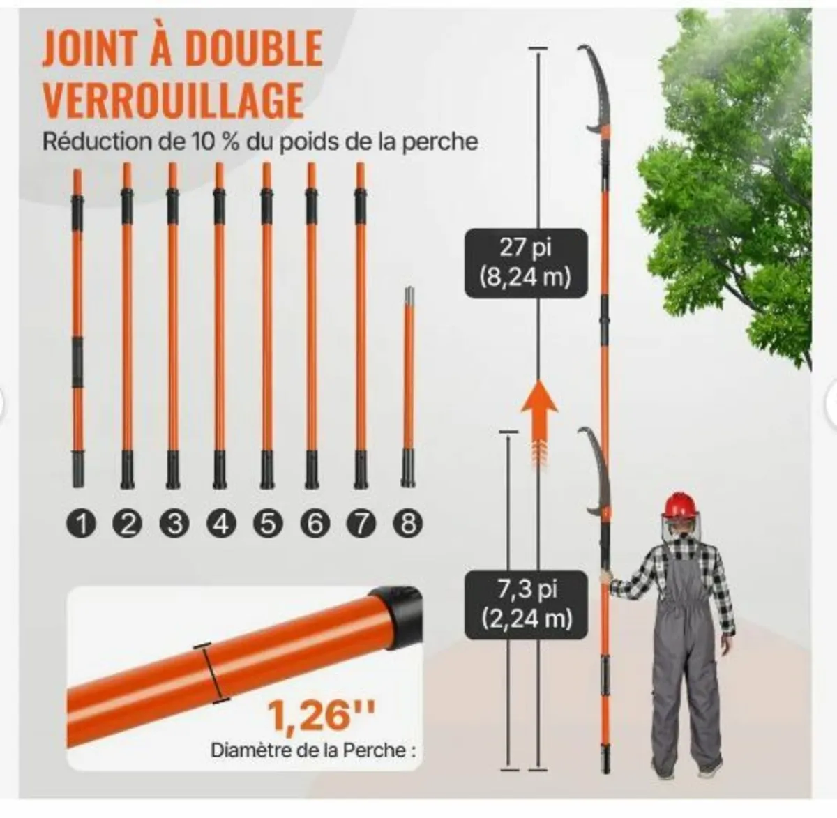 Manual Pole Saw, 2.2 - 8.2 m Extendable Tree - Image 4