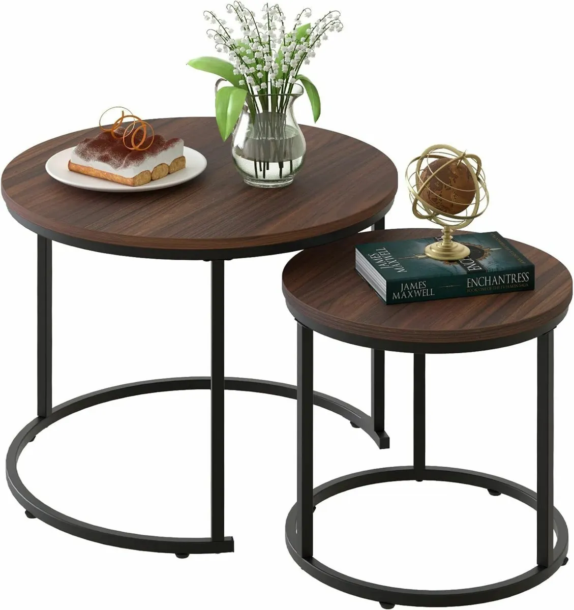 Round Coffee Tables Set of 2 End Table Nesting - Image 1