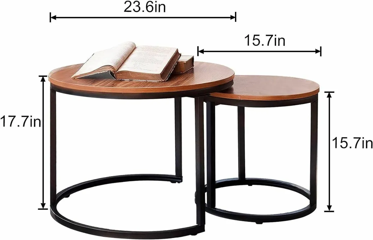 Round Coffee Tables Set of 2 End Table Nesting - Image 3