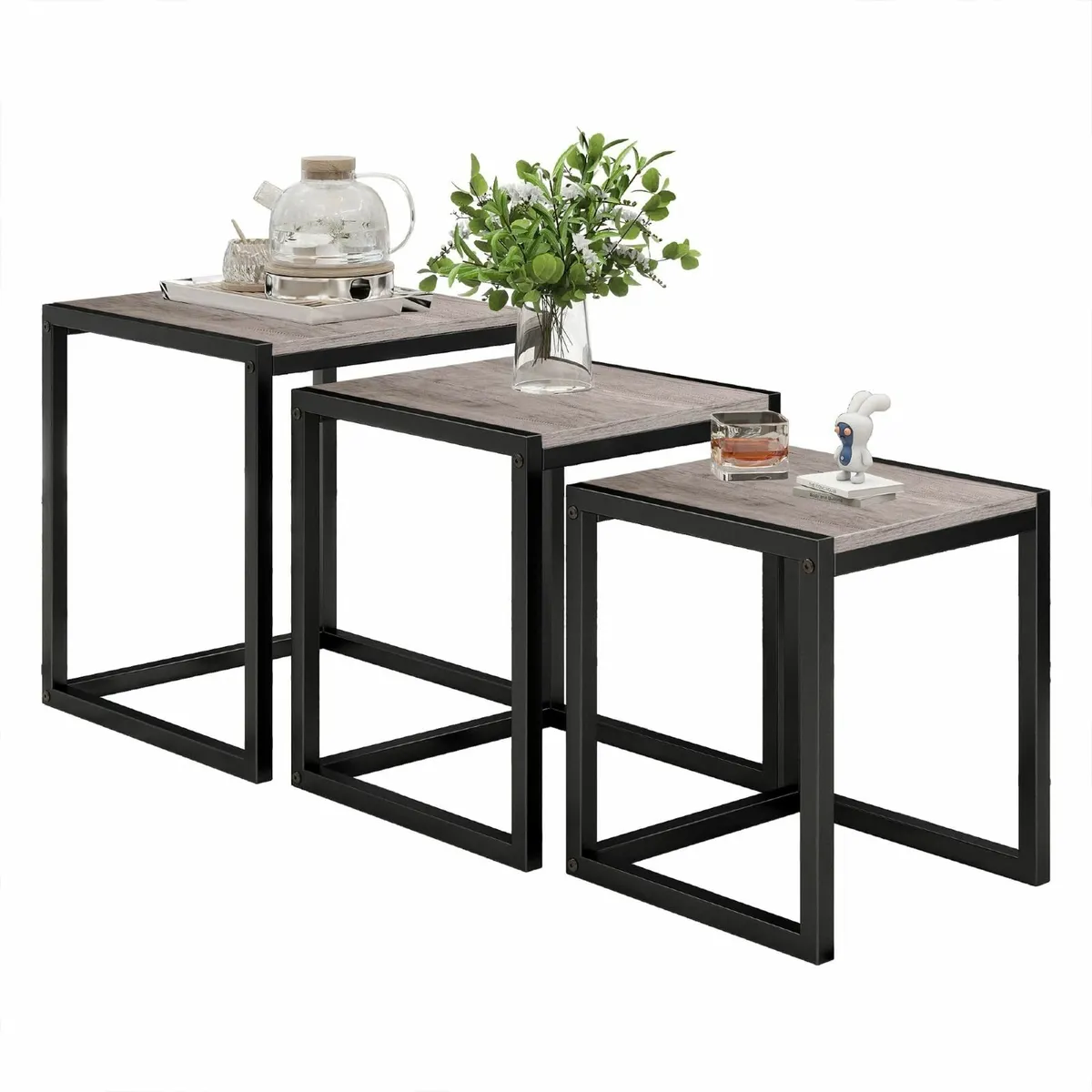 Nesting Coffee Table Set of 3 End Tables Metal - Image 1
