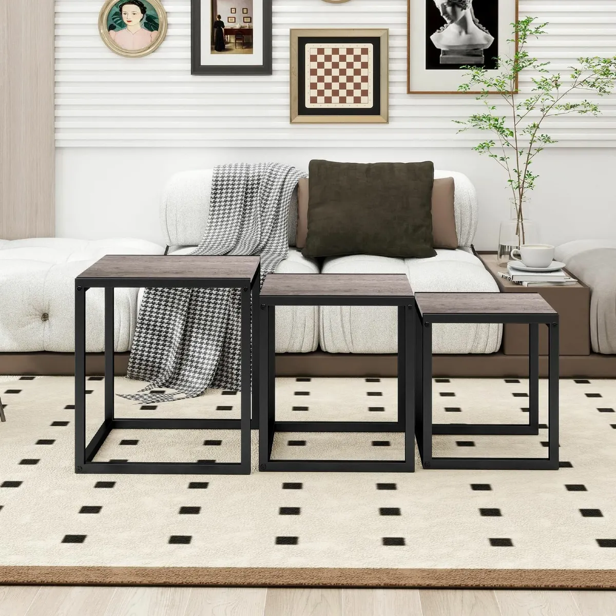 Nesting Coffee Table Set of 3 End Tables Metal - Image 3