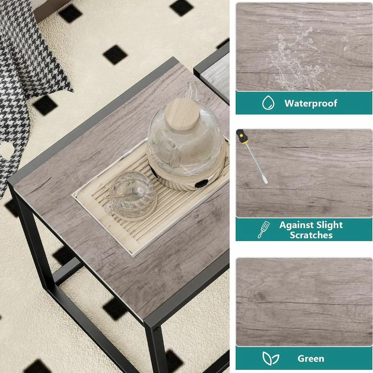 Nesting Coffee Table Set of 3 End Tables Metal - Image 4