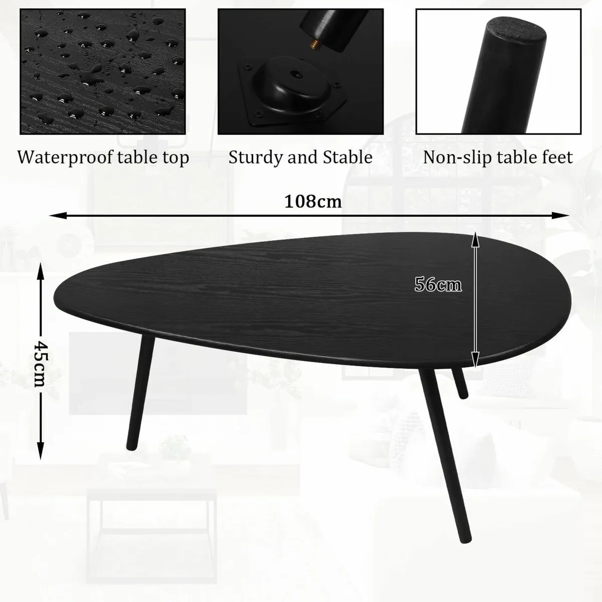 Mid Century Modern Coffee Table Large Oval Black - Image 2