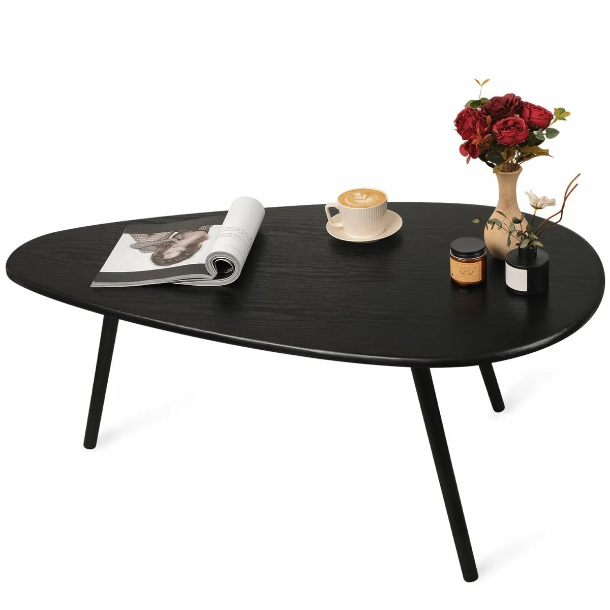 Mid Century Modern Coffee Table Large Oval Black - Image 3