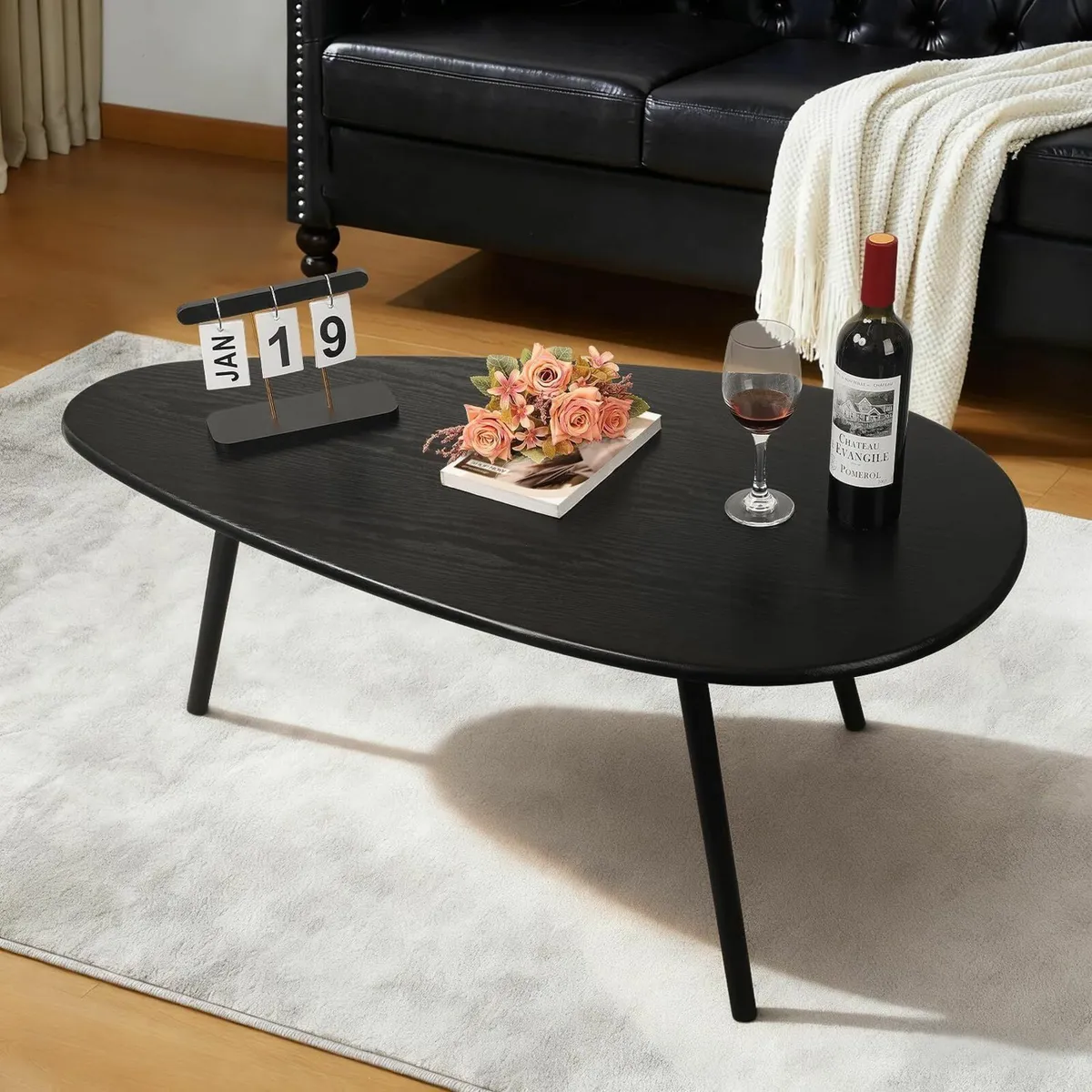 Mid Century Modern Coffee Table Large Oval Black - Image 1