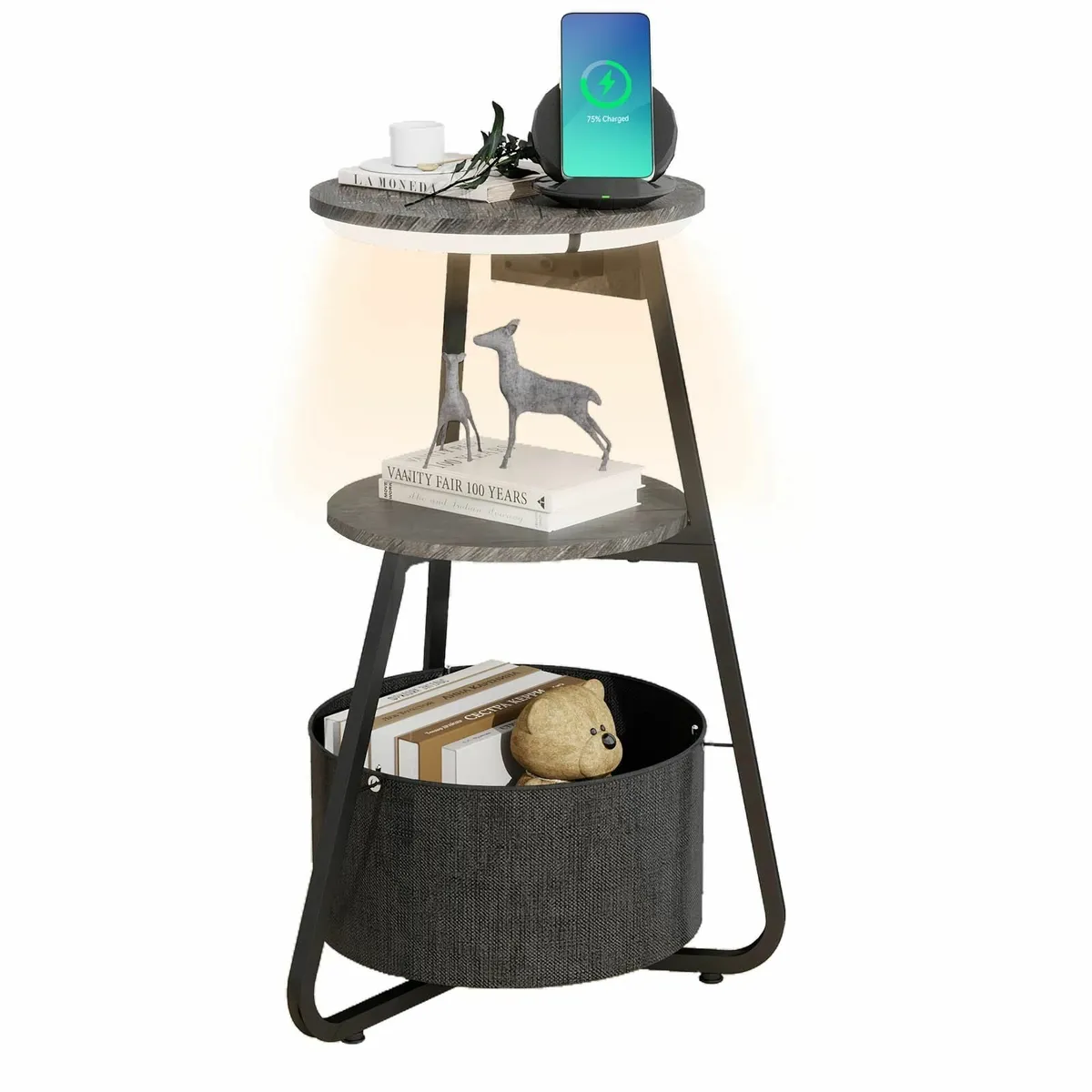 Side Table with Charging Station Small Round - Image 1