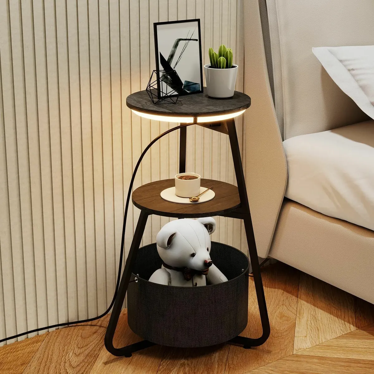 Side Table with Charging Station Small Round - Image 2