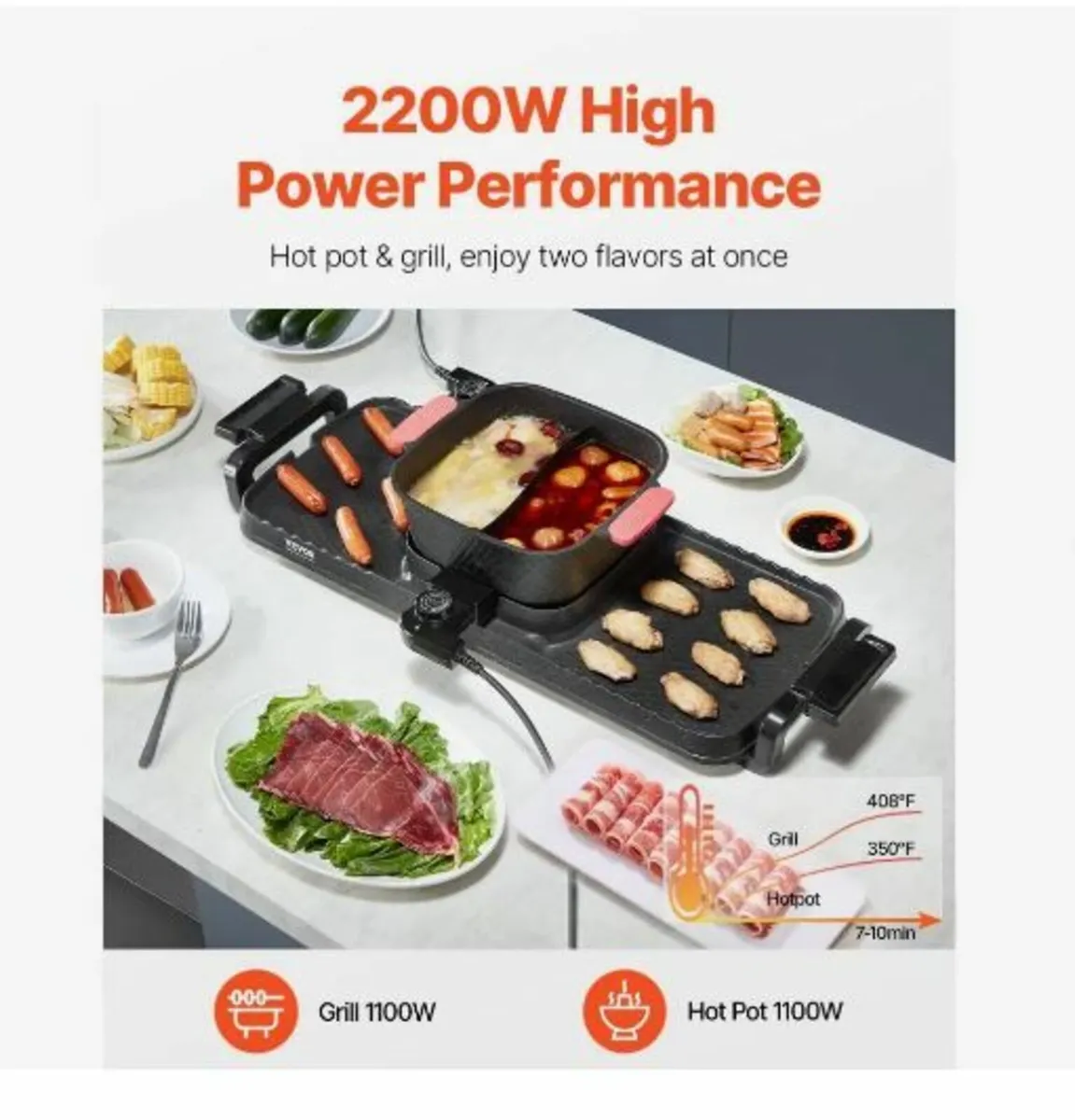 Hot Pot with Grill, 2300W 2-in-1 Electric - Image 3