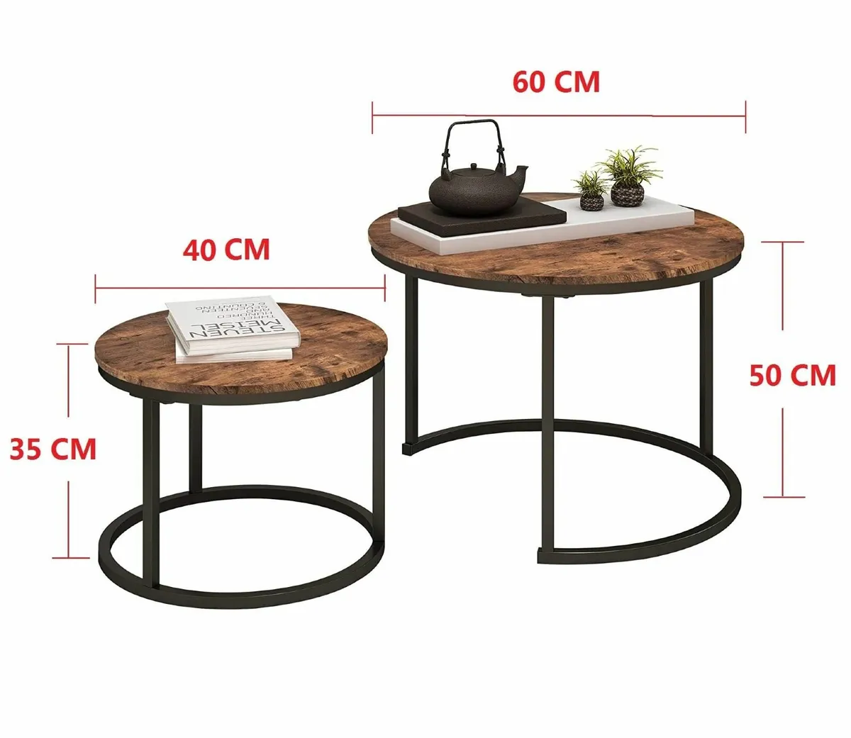 Round Coffee Table Set of 2 Side Nesting with - Image 2