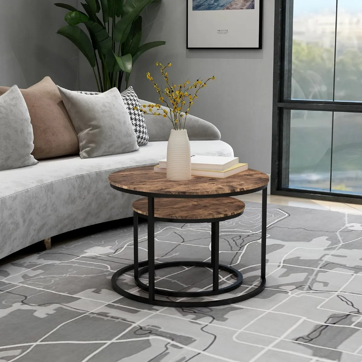 Round Coffee Table Set of 2 Side Nesting with - Image 3