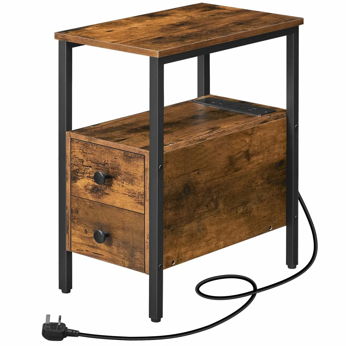Side Table Narrow Bedside with Charging Station - Image 1