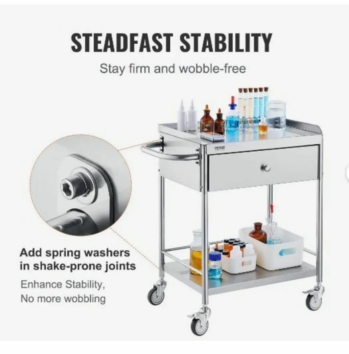 Medical Cart, 2 Layers Stainless Steel Cart - Image 4