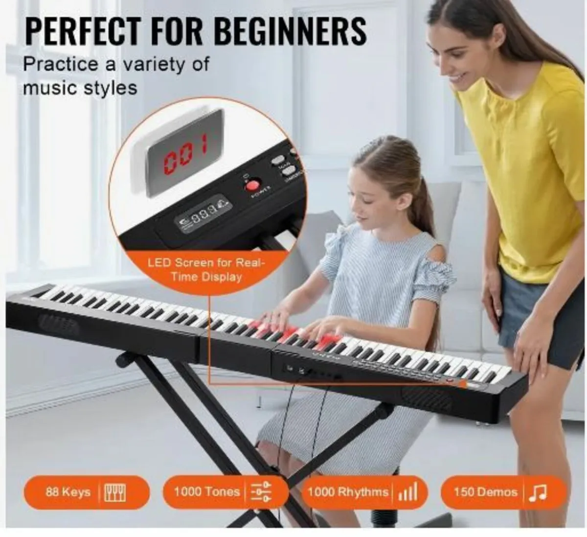 88 Key Digital Piano Keyboard, Semi Weighted - Image 3