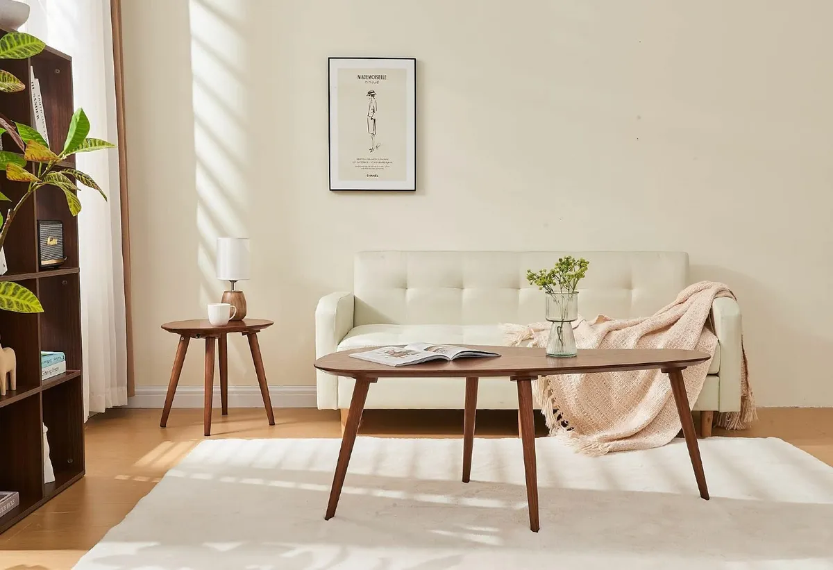 Wooden Oval Coffee Table;Mid Century Modern Side - Image 1