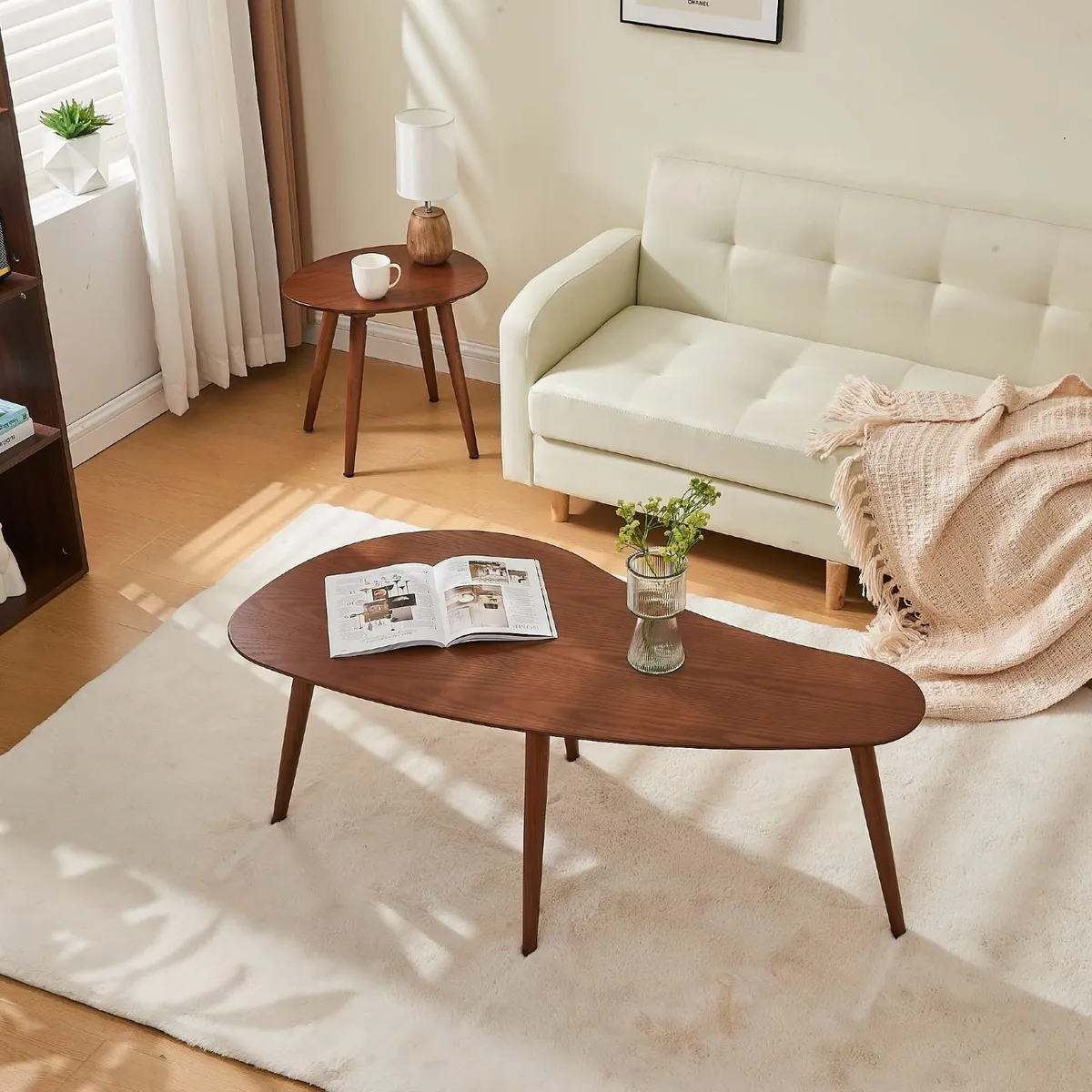 Wooden Oval Coffee Table;Mid Century Modern Side - Image 3