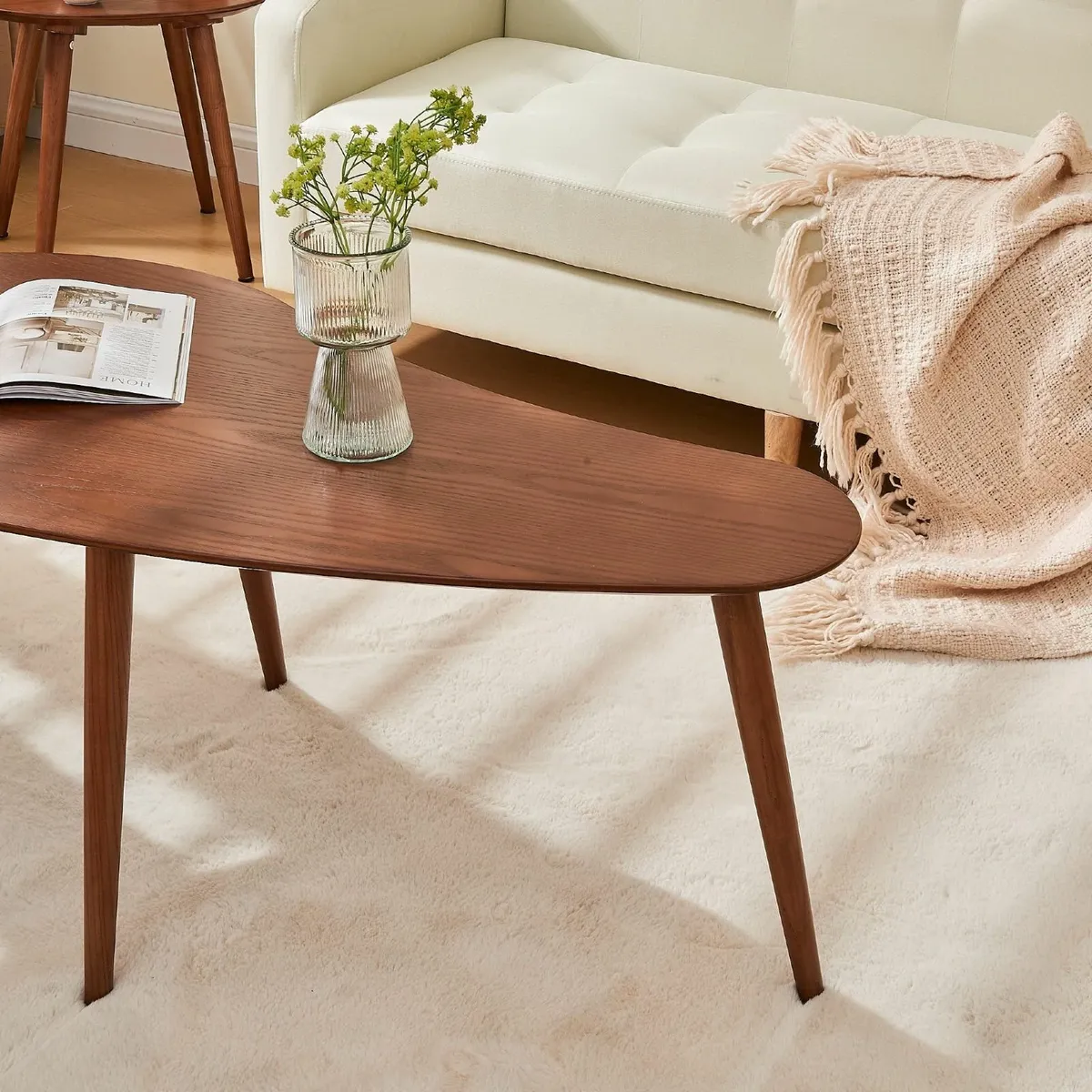 Wooden Oval Coffee Table;Mid Century Modern Side - Image 4